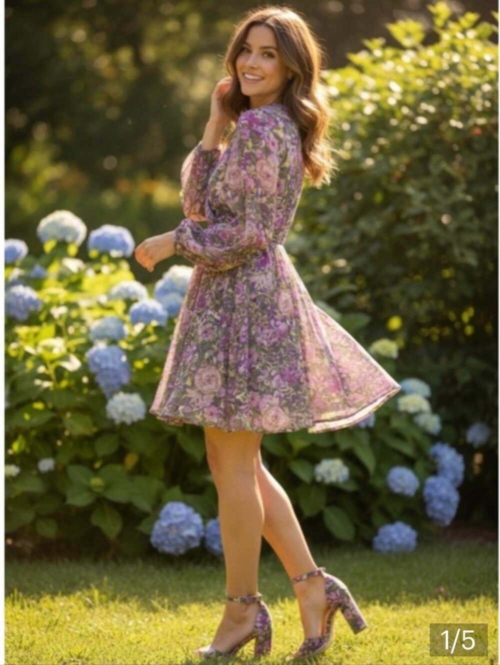 Lush Floral Faux Wrap Long Sleeve Mini Dress Purple Pink NWT Small